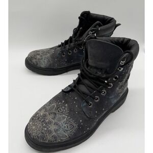 RAAD Shop Celestial Mandala Sun Moon Stars Black Combat Boots Women's Size 7.5M